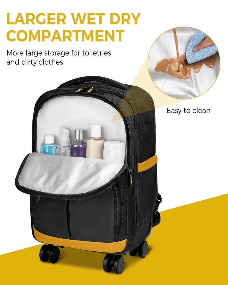 MATEIN Rolling Backpack with 4 Spinner Wheels, 17 Inch Backpack on Wheels with Shoulder Straps, Water Resistant Rolling Computer Bag Carry On Luggage, Business Travel Roller Laptop Bag for Women Men - Image 3