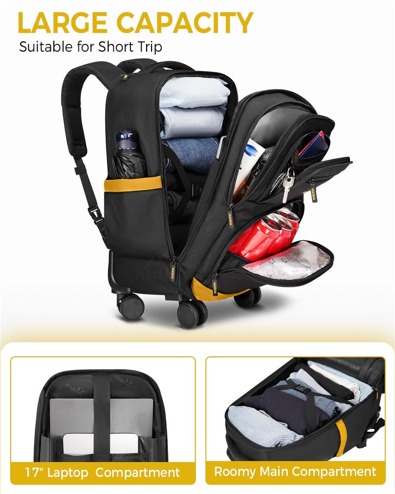 MATEIN Rolling Backpack with 4 Spinner Wheels, 17 Inch Backpack on Wheels with Shoulder Straps, Water Resistant Rolling Computer Bag Carry On Luggage, Business Travel Roller Laptop Bag for Women Men - Image 2