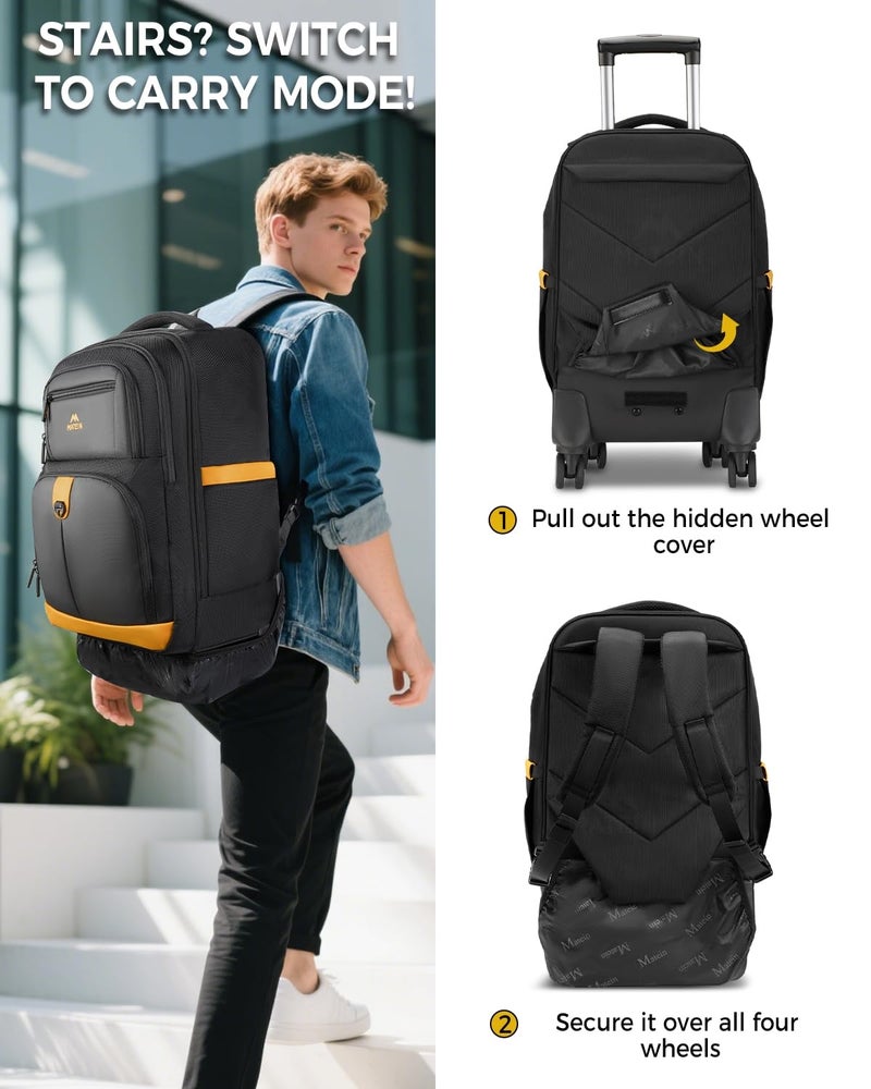 MATEIN Rolling Backpack with 4 Spinner Wheels, 17 Inch Backpack on Wheels with Shoulder Straps, Water Resistant Rolling Computer Bag Carry On Luggage, Business Travel Roller Laptop Bag for Women Men - Image 5