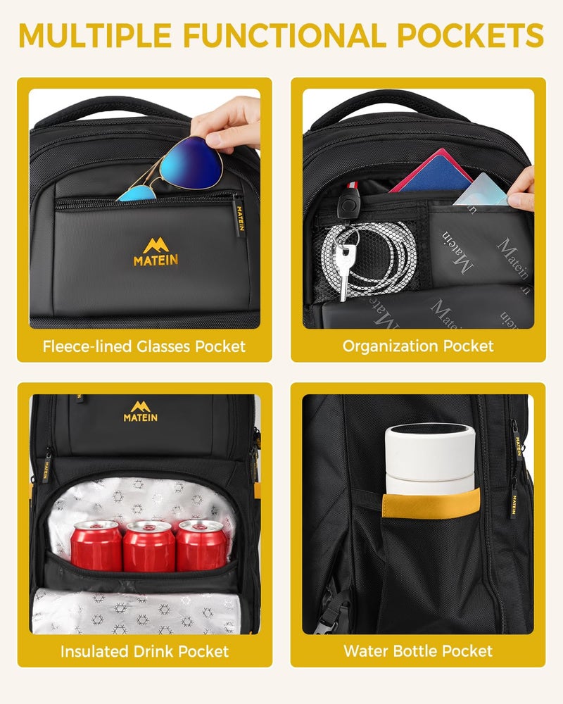 MATEIN Rolling Backpack with 4 Spinner Wheels, 17 Inch Backpack on Wheels with Shoulder Straps, Water Resistant Rolling Computer Bag Carry On Luggage, Business Travel Roller Laptop Bag for Women Men - Image 4