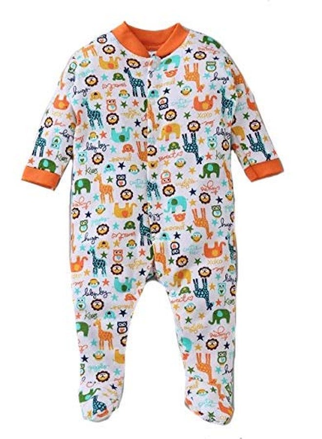 EIO Baby's Cotton All Over Print Sleepsuit Pack Of 3 (A-90-1_Orange_0 Months-3 Months) - Image 3