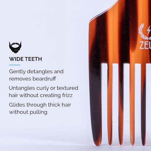 ZEUS Afro Hair Pick for Men, Large Wide-Tooth Detangling Comb for Curly Hair, Beards, Natural & Textured Styles (5.25”) AH11 - Image 4