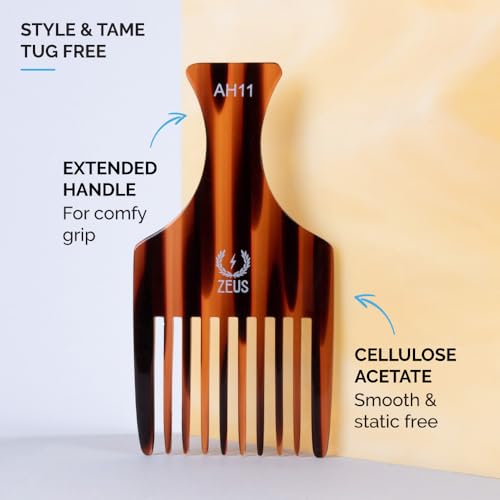ZEUS Afro Hair Pick for Men, Large Wide-Tooth Detangling Comb for Curly Hair, Beards, Natural & Textured Styles (5.25”) AH11 - Image 2