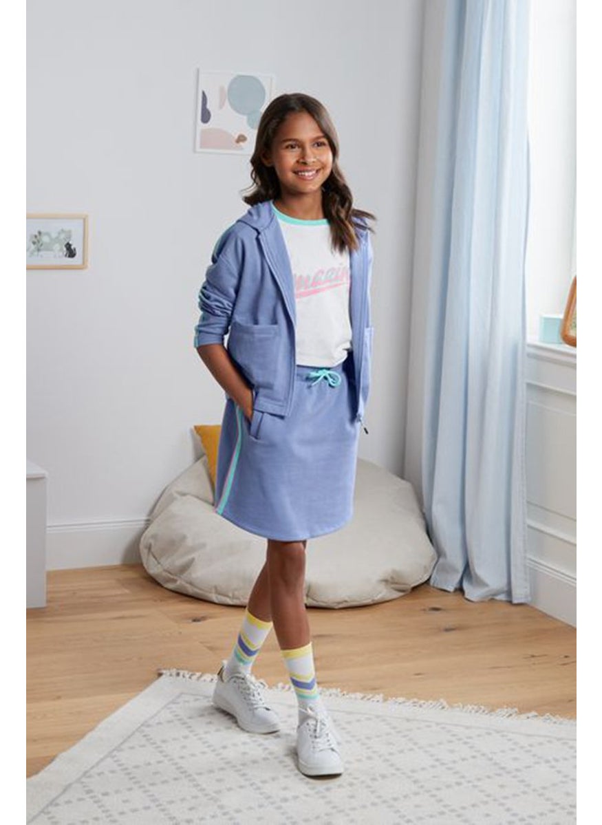 Tchibo Kids Girl Drawstring Stripe Mini Skirt, Light  Blue  - Image 1