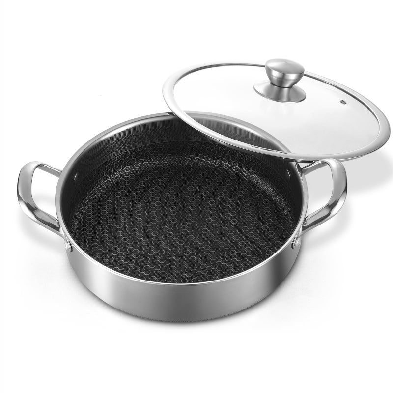 Toutrop Stainless Steel 7QT Saute Pan 14 Inch Deep Frying Pan with Lid Nonstick,Hybird Induction Cooking Pan,PFOA Free Cookware,Large Skillets - Image 1