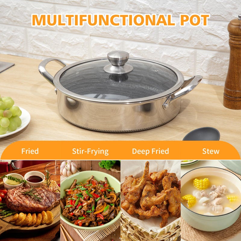Toutrop Stainless Steel 7QT Saute Pan 14 Inch Deep Frying Pan with Lid Nonstick,Hybird Induction Cooking Pan,PFOA Free Cookware,Large Skillets - Image 3