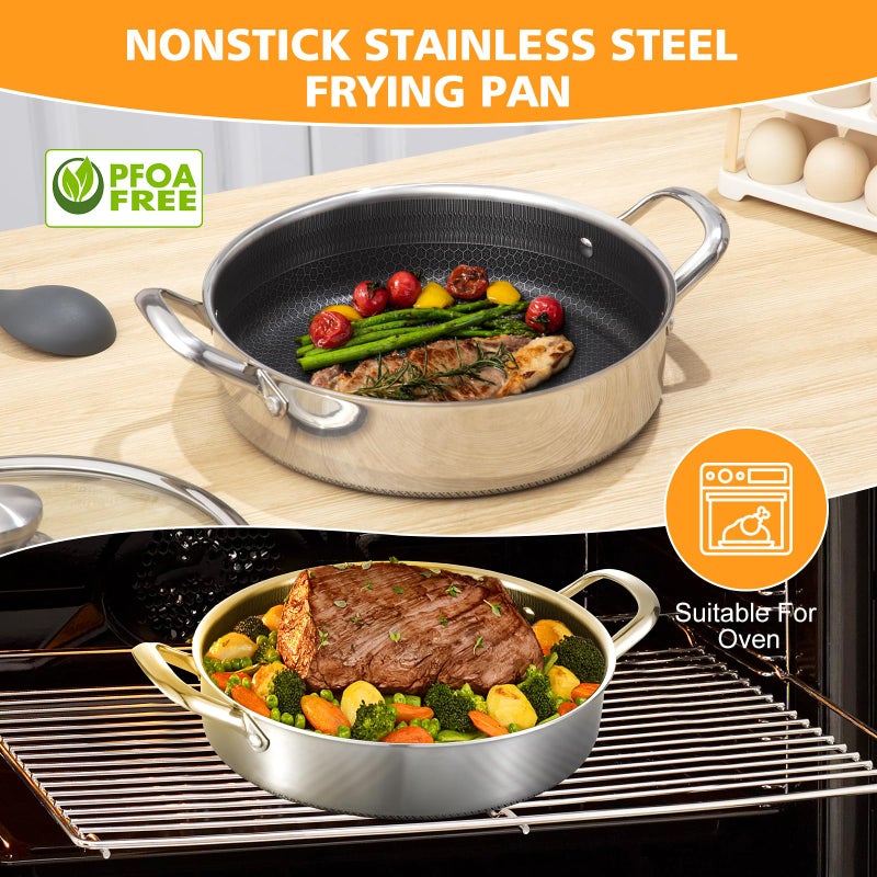 Toutrop Stainless Steel 7QT Saute Pan 14 Inch Deep Frying Pan with Lid Nonstick,Hybird Induction Cooking Pan,PFOA Free Cookware,Large Skillets - Image 5