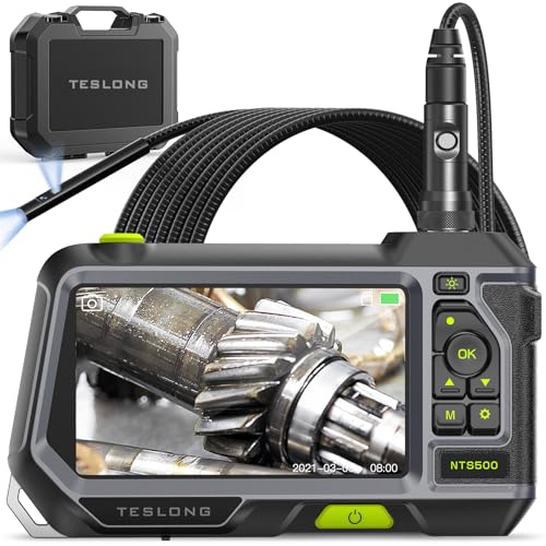 Teslong Dual Lens Endoscope with 5" Monitor, Teslong NTS500 Industrial Waterproof Borescope Inspection Camera with 0.21in Front & Side-View Double Lens with 9.8FT Probe, 5-Inch IPS LCD Screen & Case - Image 1