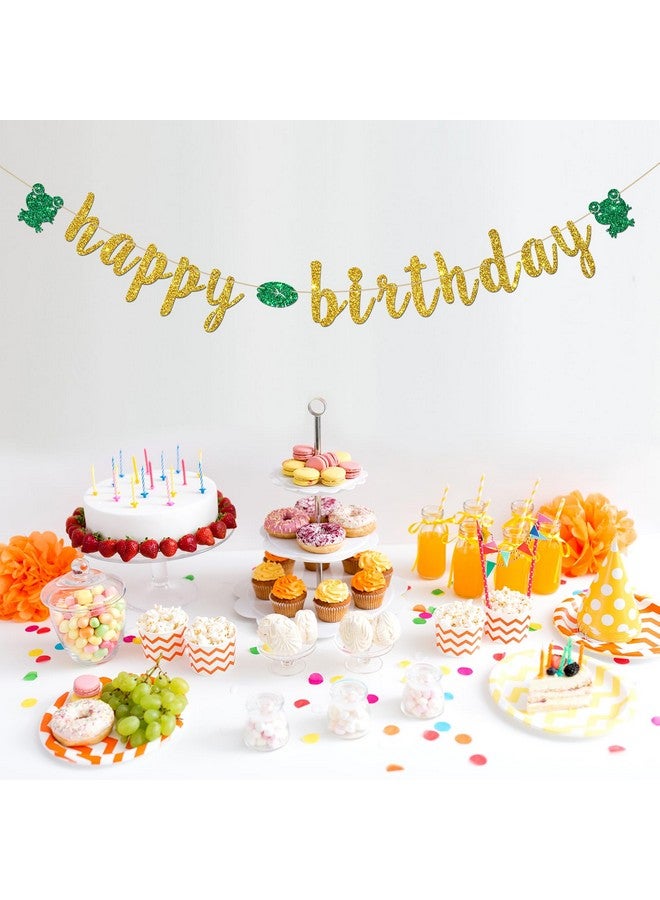INNORU Frog Happy Birthday Banner, Reptile Animal Frog Party Decorations, Children Boys Girls Rain Forest Birthday Party Banner, Cute Frog Birthday Party Decor Supplies, Gold Glitter - Image 4