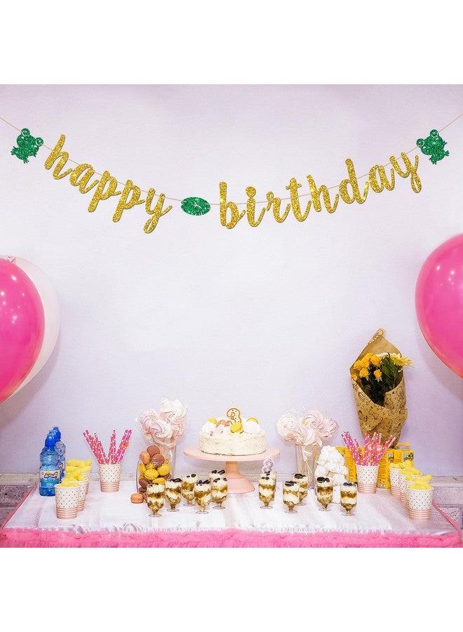 INNORU Frog Happy Birthday Banner, Reptile Animal Frog Party Decorations, Children Boys Girls Rain Forest Birthday Party Banner, Cute Frog Birthday Party Decor Supplies, Gold Glitter - Image 3