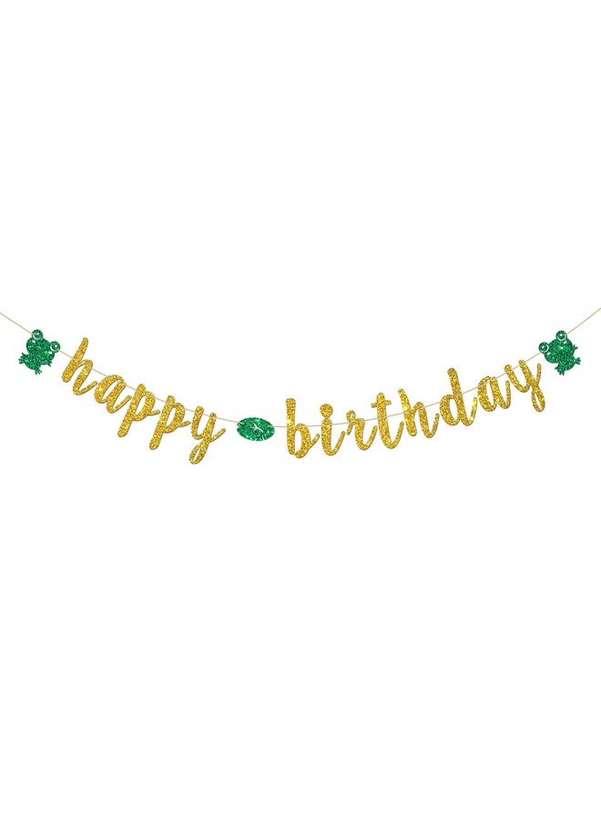 INNORU Frog Happy Birthday Banner, Reptile Animal Frog Party Decorations, Children Boys Girls Rain Forest Birthday Party Banner, Cute Frog Birthday Party Decor Supplies, Gold Glitter - Image 1
