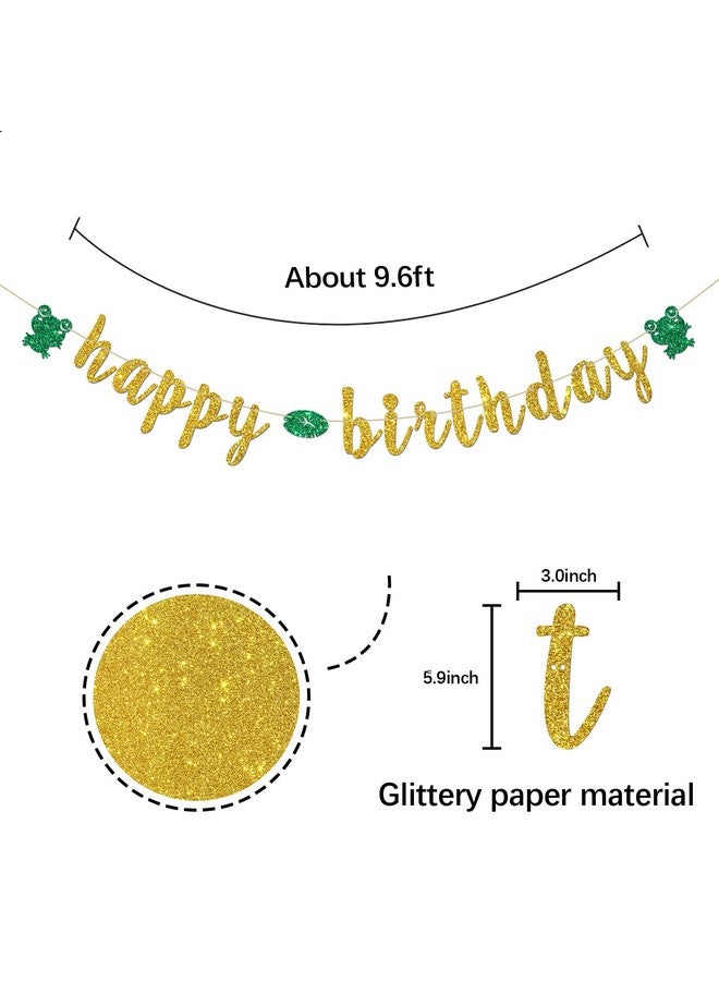 INNORU Frog Happy Birthday Banner, Reptile Animal Frog Party Decorations, Children Boys Girls Rain Forest Birthday Party Banner, Cute Frog Birthday Party Decor Supplies, Gold Glitter - Image 2