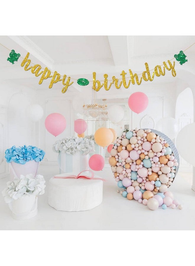 INNORU Frog Happy Birthday Banner, Reptile Animal Frog Party Decorations, Children Boys Girls Rain Forest Birthday Party Banner, Cute Frog Birthday Party Decor Supplies, Gold Glitter - Image 5