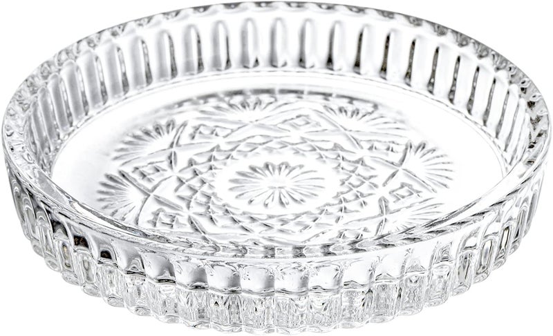 MYNA LIFE Pack of 1 Crystal Drink Coasters Glass Round Cup Mat Clear Decorative Wine Bottle Coasters Barware Set for Table Protection of Home Kitchen Dining Room Patio Coffee ShopCarved Design - Image 2