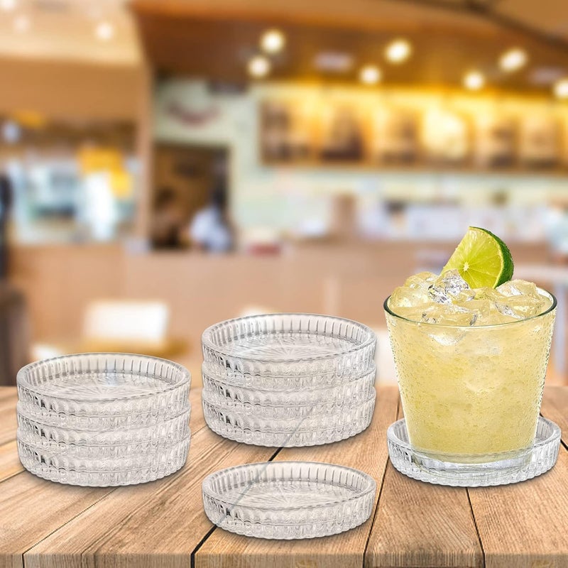 MYNA LIFE Pack of 1 Crystal Drink Coasters Glass Round Cup Mat Clear Decorative Wine Bottle Coasters Barware Set for Table Protection of Home Kitchen Dining Room Patio Coffee ShopCarved Design - Image 4