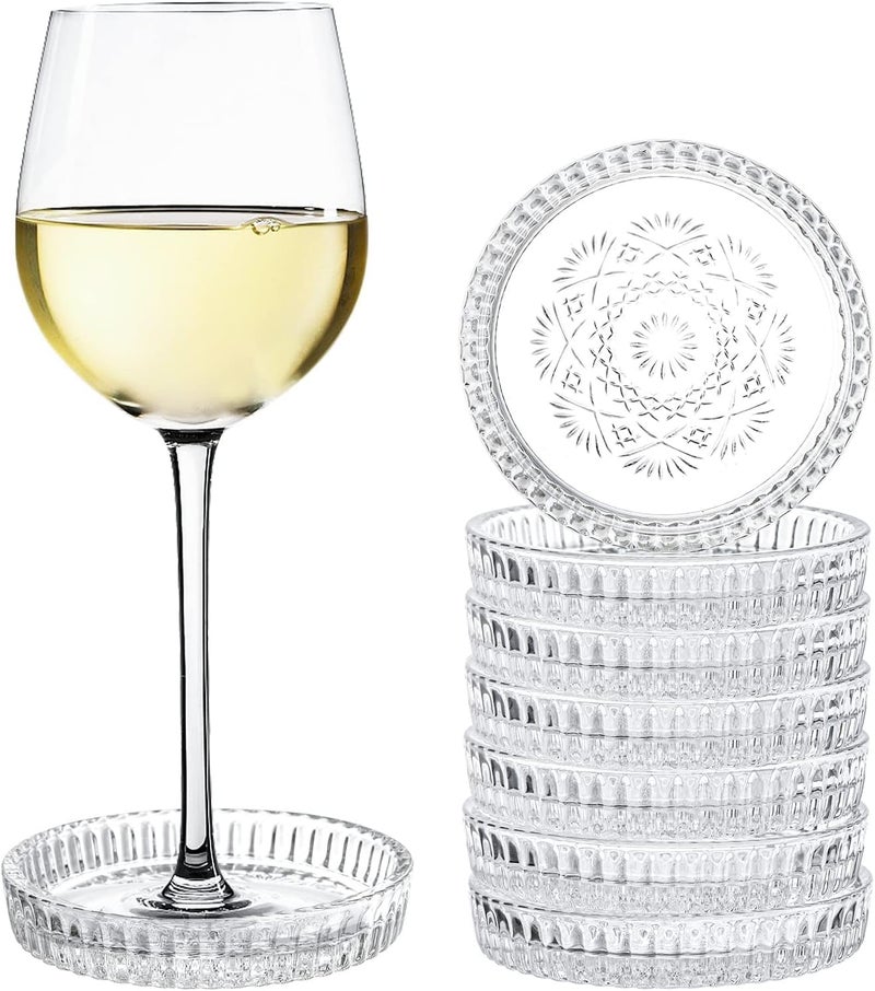 MYNA LIFE Pack of 1 Crystal Drink Coasters Glass Round Cup Mat Clear Decorative Wine Bottle Coasters Barware Set for Table Protection of Home Kitchen Dining Room Patio Coffee ShopCarved Design - Image 5