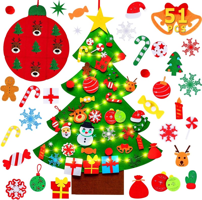 Max Fun DIY Felt Christmas Tree for Toddlers with 49 Christmas Ornaments + Tic-Tac-Toe Games for Kids Wall Hanging Christmas Decorations Felt Craft Kits for Xmas Party Favors - Image 1