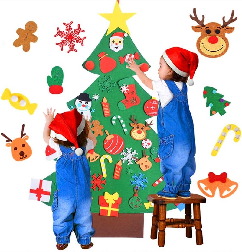 Max Fun DIY Felt Christmas Tree for Toddlers with 49 Christmas Ornaments + Tic-Tac-Toe Games for Kids Wall Hanging Christmas Decorations Felt Craft Kits for Xmas Party Favors - Image 3