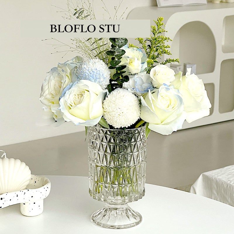 BLOFLO STU Bloflo المزهرية الزجاجية المزهرية 7 '' فاز الزجاج الكريستالي قاعدة قاعدة كبيرة من الزجاج الزجاجي المزهرية الزجاجية المائية الشفافة لحفل طاولة طعام مكتب الزفاف (نمط طويل المعين) - Image 3