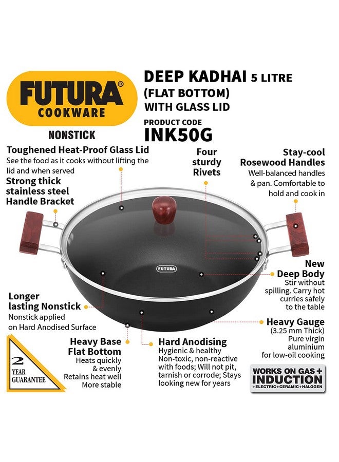 Hawkins هاوكينز فيوتورا 5 لتر قلاية عميقة، قلاية غير لاصقة مع غطاء زجاجي، قلاية قاع مسطح للطبخ بالحث، سوداء (INK50G) - Image 2