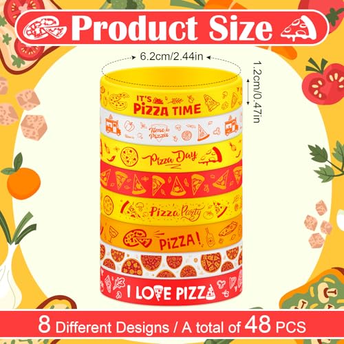 Furbeko 48Pcs Pizza Party Wristbands Silicone Bracelets Pizza Birthday Party Supplies Pizza Theme Stretch Bracelets Gifts for Women Men Teen Pizza Party Favors School Prizes 8 Styles - Image 5