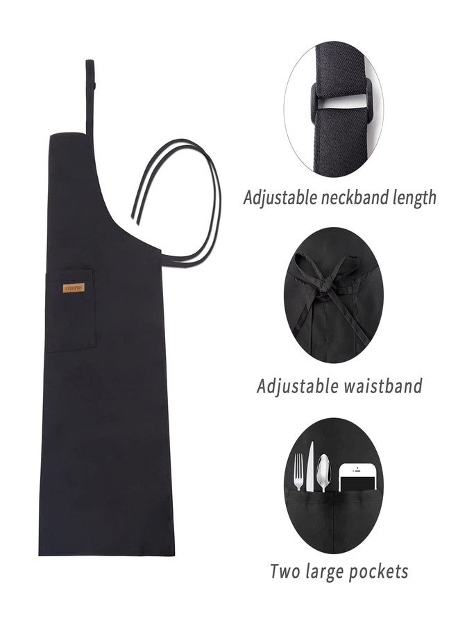 ATROPOS 2 Pack Black Adjustable Bib Cooking Apron Waterdrop Resistant with 2 Pockets Aprons for Men Women - Suit for Kitchen And Outdoor BBQ (35.8IN x 26.8IN Black) - Image 3