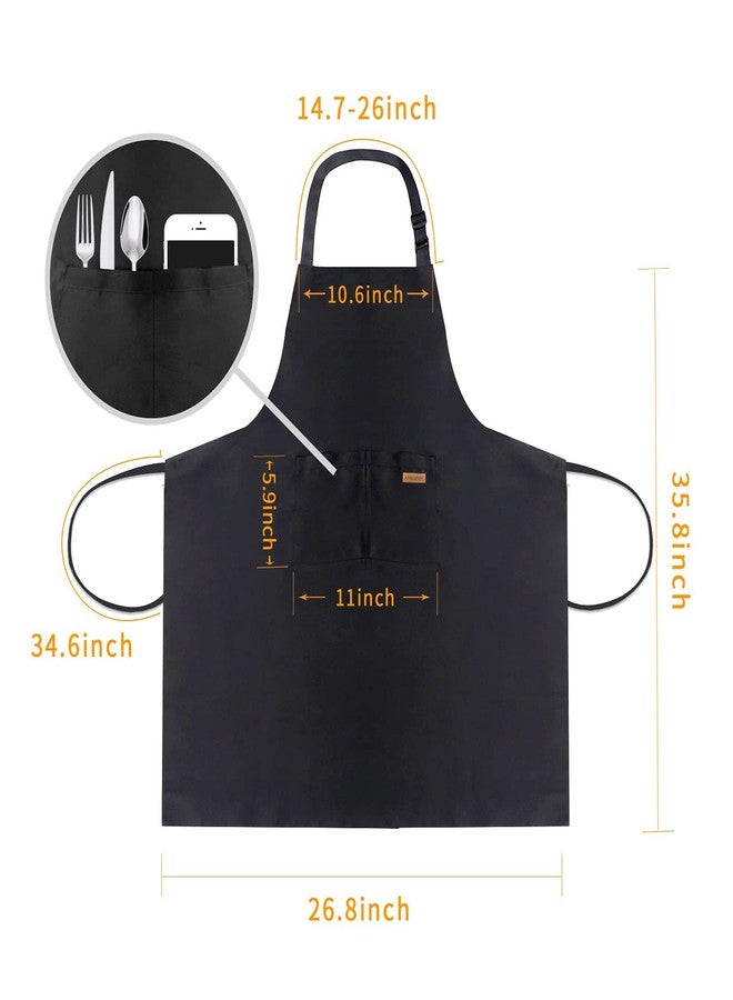 ATROPOS 2 Pack Black Adjustable Bib Cooking Apron Waterdrop Resistant with 2 Pockets Aprons for Men Women - Suit for Kitchen And Outdoor BBQ (35.8IN x 26.8IN Black) - Image 2