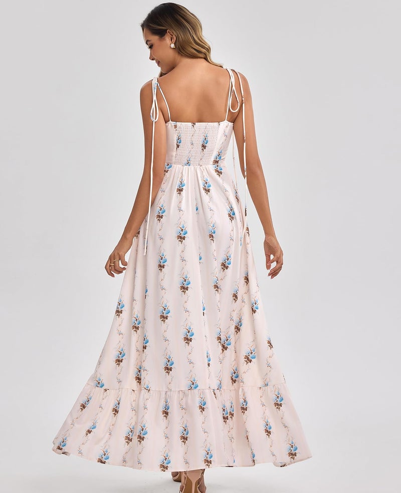 GLNEGE Women's Summer Floral Maxi Wedding Guest Dress Smocked Ruffle Tea Party Dresses Flowy A Line Sundress - Image 3
