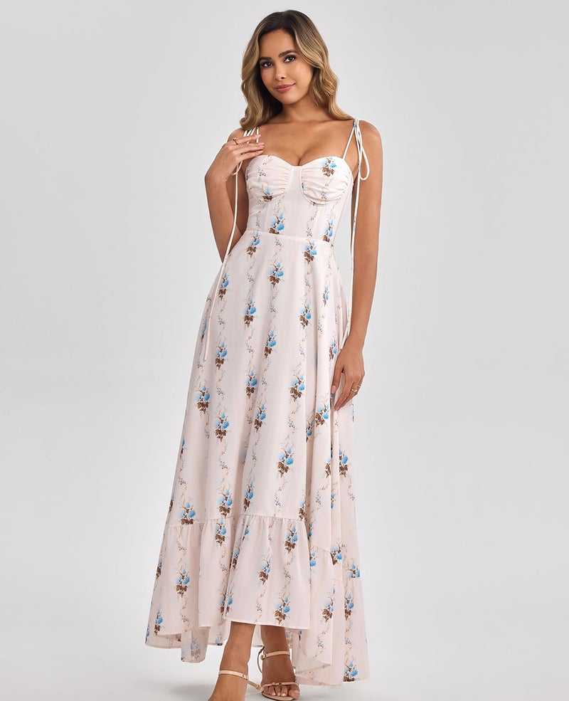 GLNEGE Women's Summer Floral Maxi Wedding Guest Dress Smocked Ruffle Tea Party Dresses Flowy A Line Sundress - Image 5