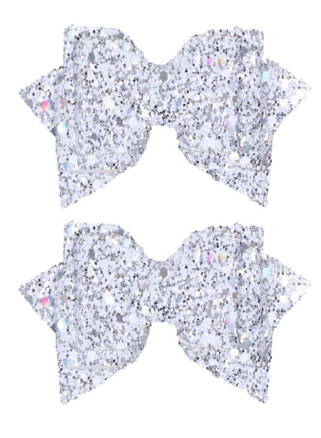 Miroksh 4" Sparkly Glitter Silver Hair Bows Clips for Toddler Teen Girls Christmas Alligator Barrettes Hairpins Kids Valentines Birthday New Year Wedding Party Dress outfit Decor Accessory - Image 1