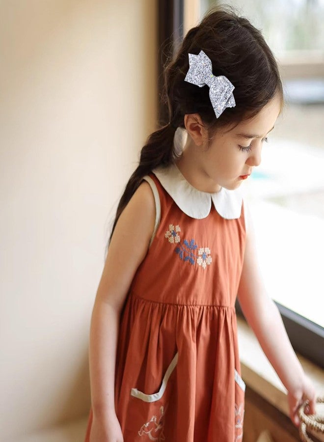 Miroksh 4" Sparkly Glitter Silver Hair Bows Clips for Toddler Teen Girls Christmas Alligator Barrettes Hairpins Kids Valentines Birthday New Year Wedding Party Dress outfit Decor Accessory - Image 3