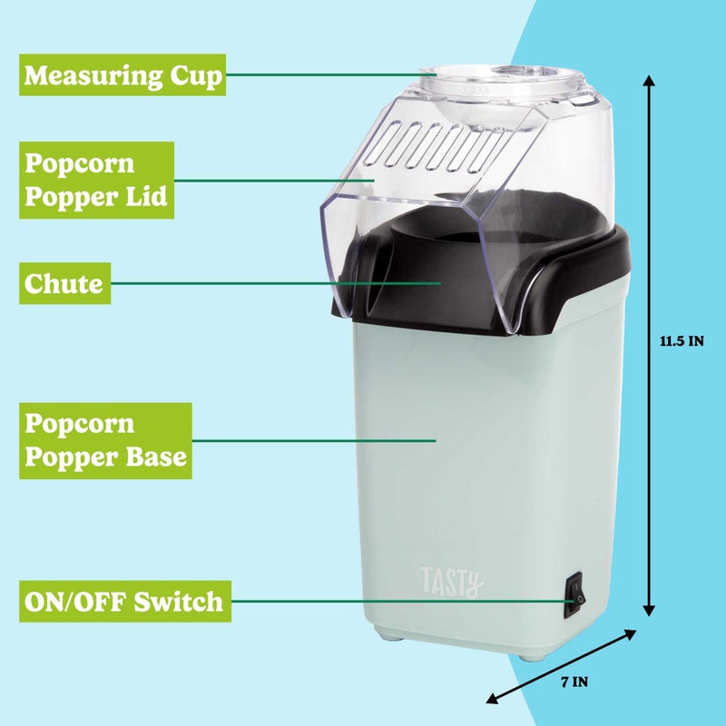 Tasty Hot Air Popcorn Popper, Healthy and Delicious Popcorn in Minutes, Fast and Easy-to-Use, Built-In Measuring Cup and Butter Warmer, 8 Cups, Aqua - Image 3