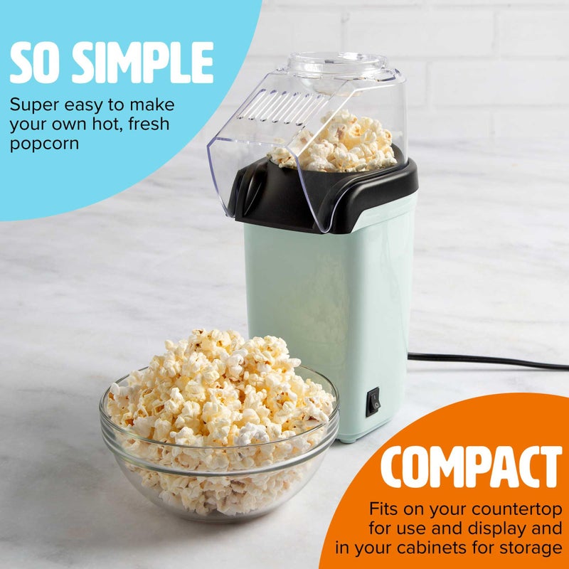 Tasty Hot Air Popcorn Popper, Healthy and Delicious Popcorn in Minutes, Fast and Easy-to-Use, Built-In Measuring Cup and Butter Warmer, 8 Cups, Aqua - Image 2