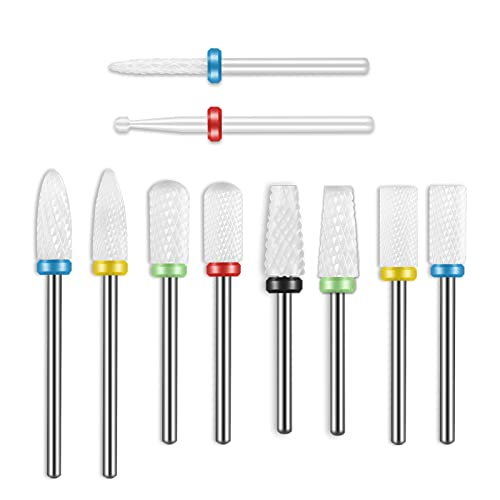 Depvko 10Pcs Ceramic Nail Drill Bits Set 332 Inch Professional Drill Bits for Nails Cuticle Remover for Acrylic Electric Manicure Pedicure Nail File Machine - Image 2