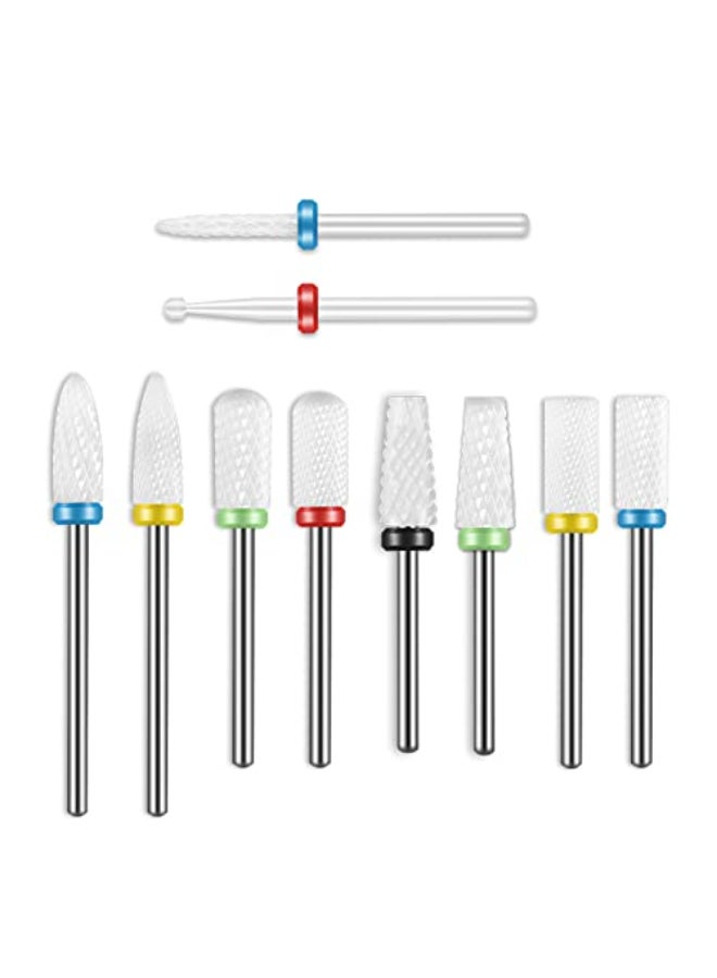 Depvko 10Pcs Ceramic Nail Drill Bits Set 332 Inch Professional Drill Bits for Nails Cuticle Remover for Acrylic Electric Manicure Pedicure Nail File Machine - Image 1