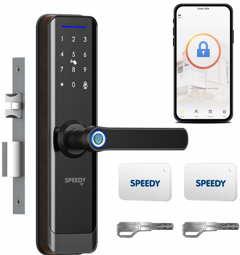SPEEDY Alloy Steel WiFi Enabled Smart Door Lock for Main Door with 5 in 1 Access Biometric 2 Emergency Keys No Extra Gateway Required 2Year Warranty Free Installation by Brand - Image 1