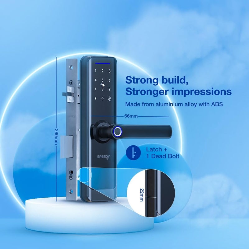 SPEEDY Alloy Steel WiFi Enabled Smart Door Lock for Main Door with 5 in 1 Access Biometric 2 Emergency Keys No Extra Gateway Required 2Year Warranty Free Installation by Brand - Image 2