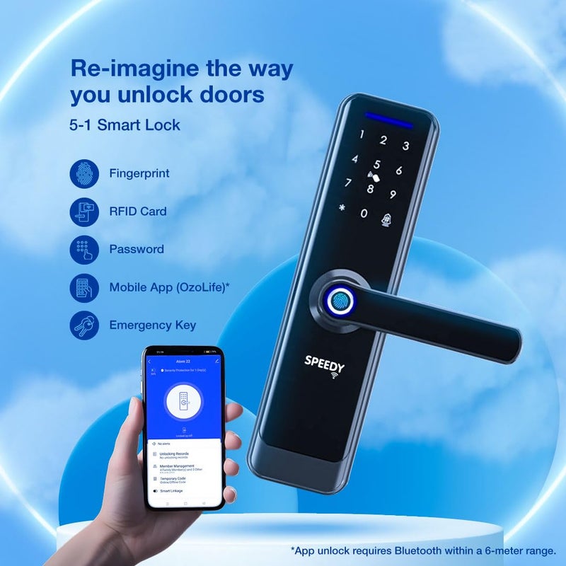 SPEEDY Alloy Steel WiFi Enabled Smart Door Lock for Main Door with 5 in 1 Access Biometric 2 Emergency Keys No Extra Gateway Required 2Year Warranty Free Installation by Brand - Image 5