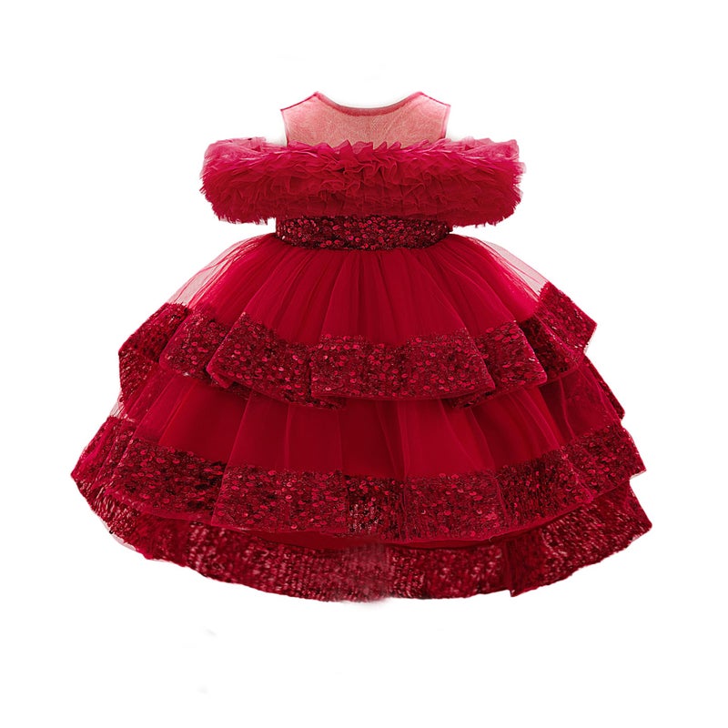 MIEKISA Baby Girls Tulle Sequin Sleeveless Dress Toddler A-Line Princess Gown with Ruffles (US, Age, 9 Months, 12 Months, Red) - Image 1