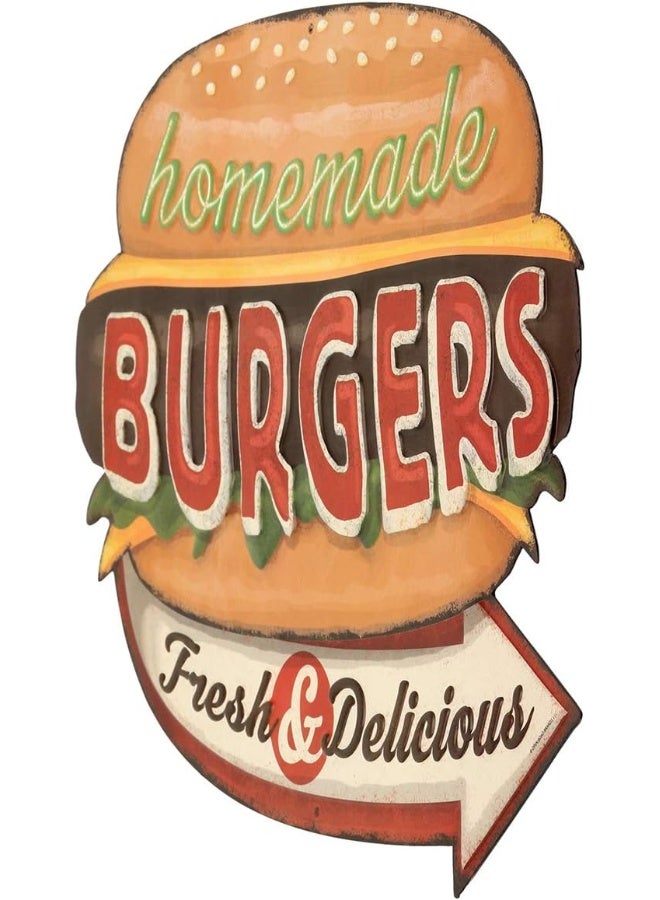 Open Road Brands Homemade Burgers Embossed Metal Sign - Vintage Diner Burgers Sign for Kitchen or Man Cave - Fresh and Delicious - Image 4