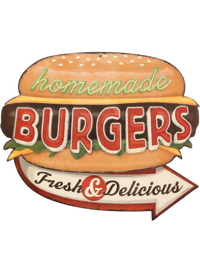 Open Road Brands Homemade Burgers Embossed Metal Sign - Vintage Diner Burgers Sign for Kitchen or Man Cave - Fresh and Delicious - Image 1