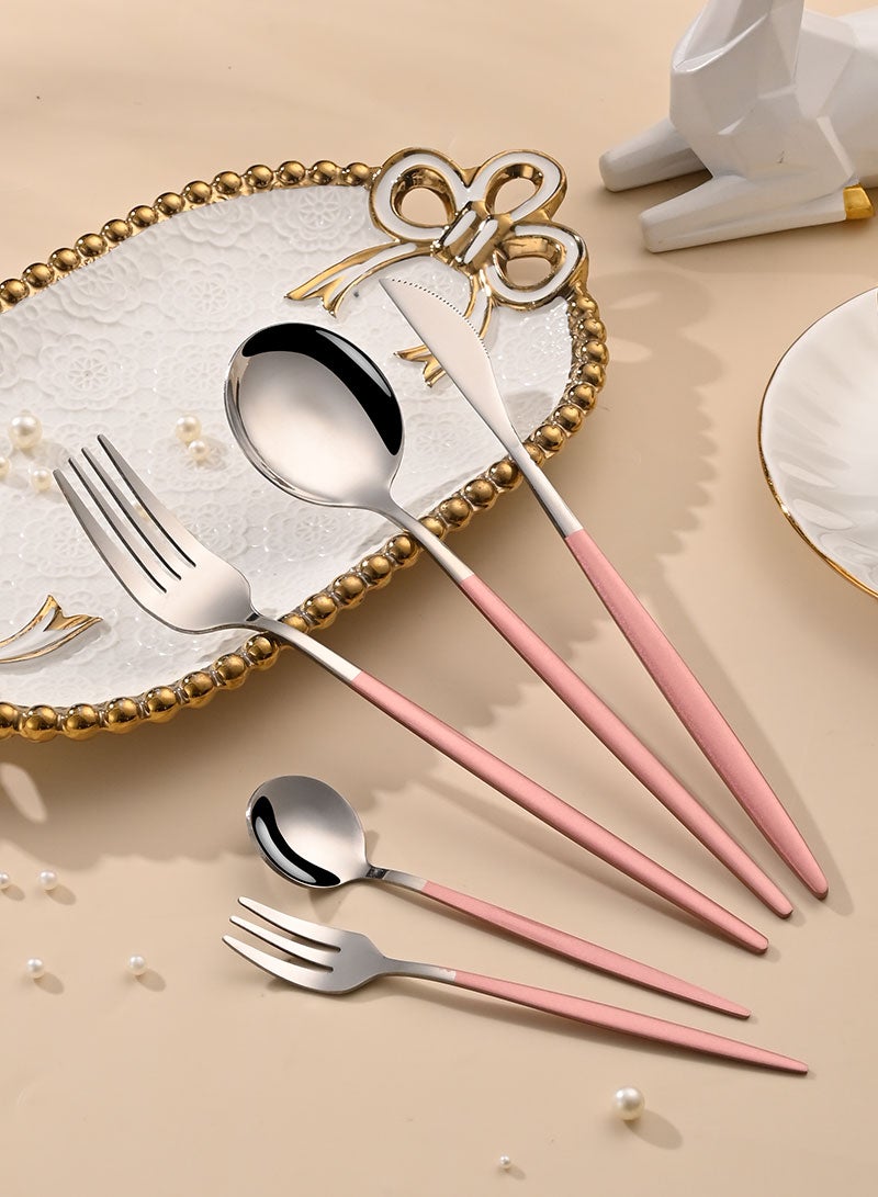 صن هوم مجموعة أدوات مائدة من الفولاذ المقاوم للصدأ من SUNHOME مكونة من 30 قطعة، مناسبة للمنزل والمطبخ والمطعم والفندق والحفلات وتناول الطعام والنزهات، عبوة رائعة للهدايا، وردي/فضي - Image 4