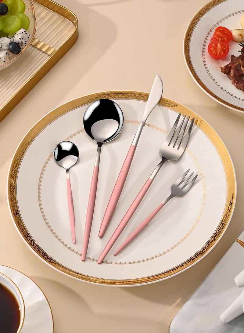 صن هوم مجموعة أدوات مائدة من الفولاذ المقاوم للصدأ من SUNHOME مكونة من 30 قطعة، مناسبة للمنزل والمطبخ والمطعم والفندق والحفلات وتناول الطعام والنزهات، عبوة رائعة للهدايا، وردي/فضي - Image 3