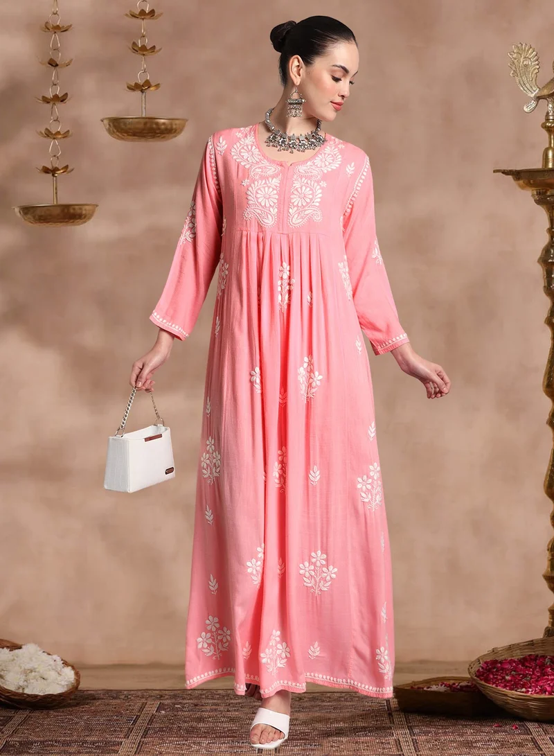 الايا جلابية رايون شيكانكاري مطرزة يدوياً-AL4012