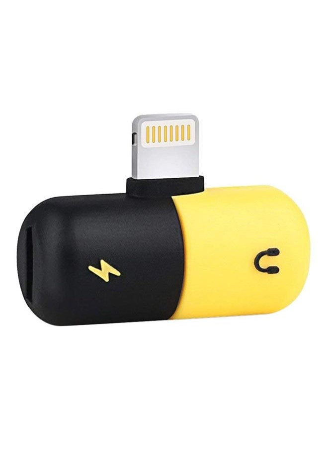 Generic - 2-In-1 Mini Dual Lightning Splitter Adapter Yellow/Black - Image 1