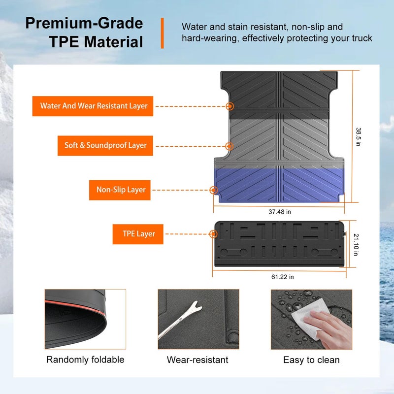 powoq 5.5FT Truck Mat Compatible with 2021 2022 2023 2024 2025 2026 Ford F150 Truck Bed Mat TPE Tailgate Liner Replacement for 2021-2026 Ford F-150 Accessories (5.5FT Bed Mat+Tailgate Mat) - Image 5