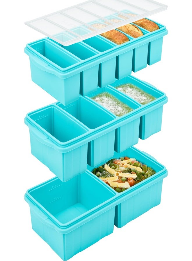 XOMOO Silicone Freezer Tray With Lid - Soup Freezer Container molds - Large Ice Cube Tray- makes 8 perfect 1 cup &2 cup， 1/2 cup portions cubes, 3-Pack Freezer Storage - Image 1