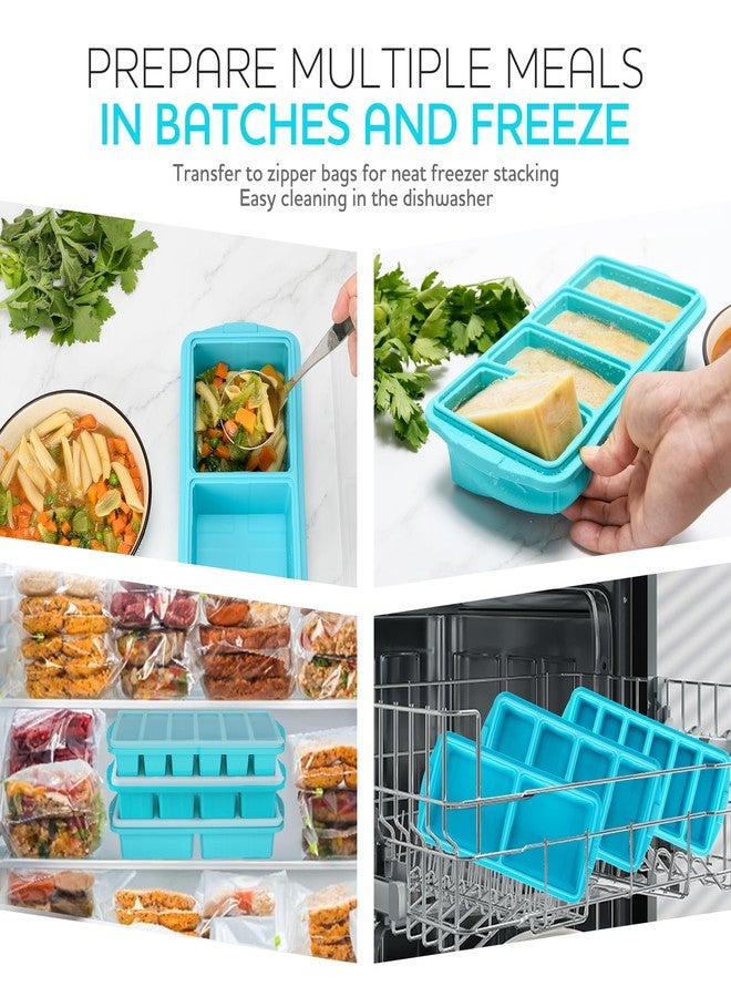 XOMOO Silicone Freezer Tray With Lid - Soup Freezer Container molds - Large Ice Cube Tray- makes 8 perfect 1 cup &2 cup， 1/2 cup portions cubes, 3-Pack Freezer Storage - Image 2