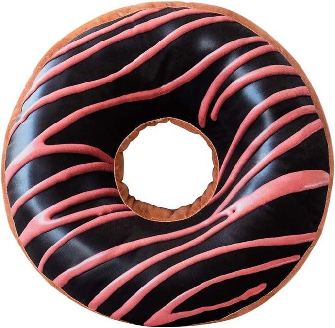 ROUND THROW PILLOW 14 INCH CHOCOLATE PINK DONUT 3D DIGITAL PRINT DECORATIVE COMFORTABLE SOFT PLUSH FUNNY FOOD SHAPED PILLOW LIGHT WEIGHT SEAT PAD CUSHION FOR COUCH CHAIR FLOOR SOFA
