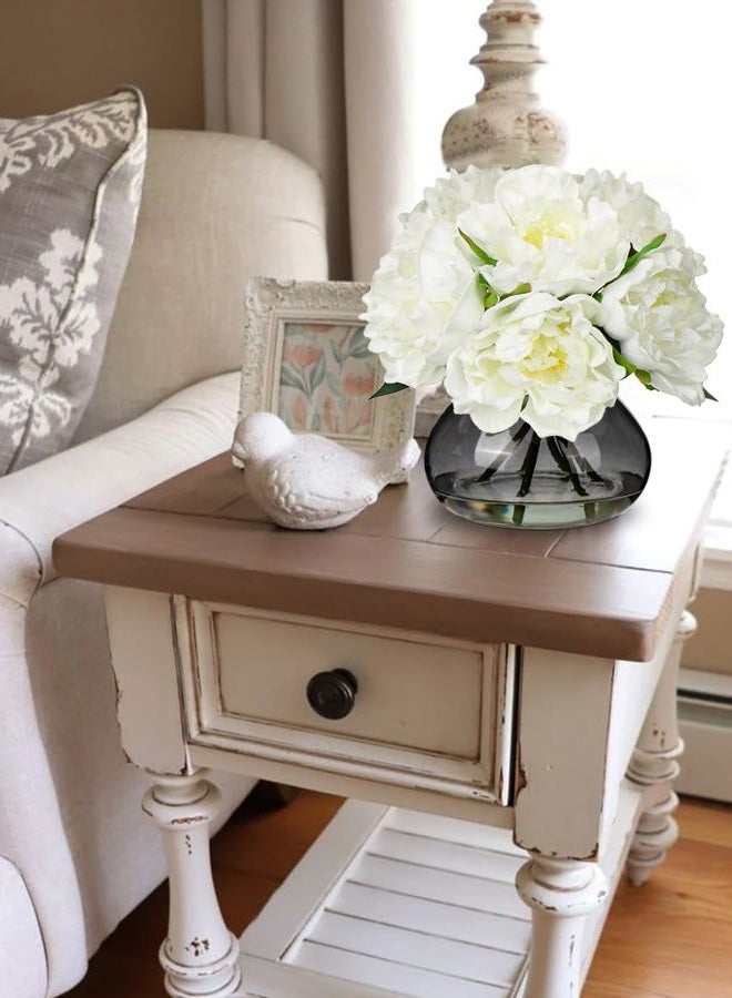 Hollyone Peonies Artificial Flowers with Vase White Peony Fake Flowers Faux Silk Flower Arrangements in Glass Vase with Faux Water Faux Floral Bulk Bouquet for Home Office Table Centerpiece Shelf Decorations - Image 4